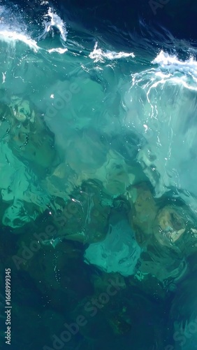 Turquoise water surface with submerged formations