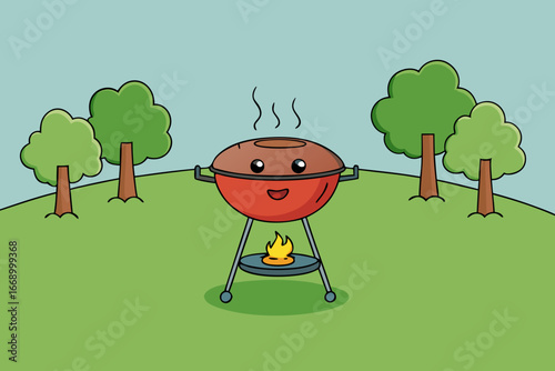 A sunny day at a cartoon bbq grill park vector illustration