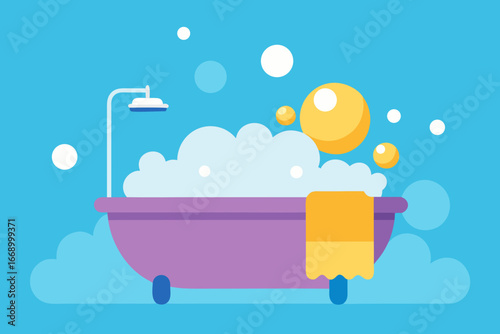 A cartoon bathroom with floating bubbles vector illustration