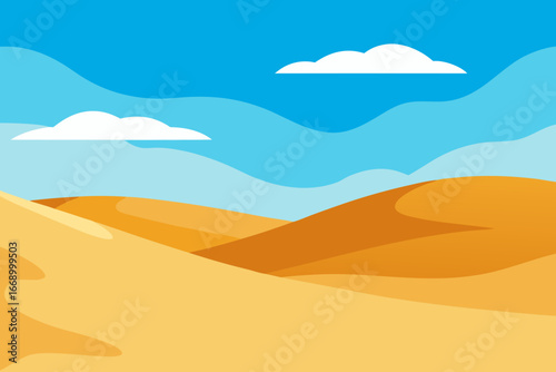 A beautiful cartoon beach landscape with sand dunes vector illustration