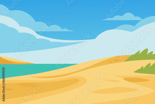 A vast cartoon beach with impressive sand dunes vector illustration