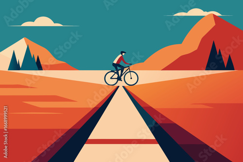 A winding cartoon bicycle path vector illustration