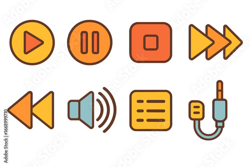 Colorful Tech Icons. Flat vector mini-illustrations drone controller in colors children's illustrations: joystick controller,