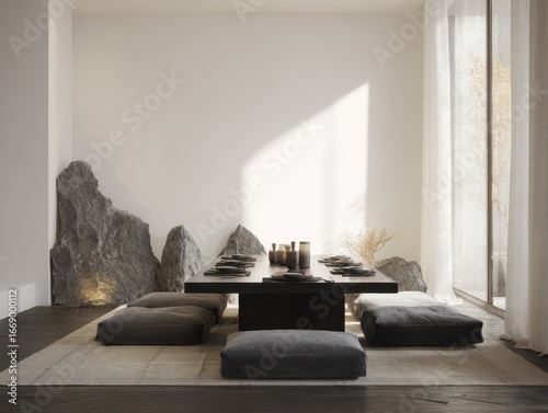 A minimalist dining area fe...