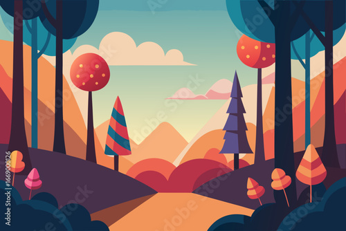 A sweet landscape of a cartoon candy forest with gumdrops vector illustration