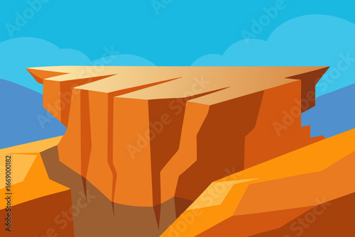 A scenic view from a cartoon canyon cliff edge vector illustration