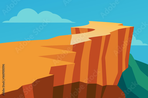 A dramatic cartoon canyon cliff edge vector illustration