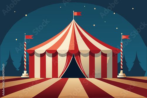 A whimsical cartoon background of a circus tent interior vector illustration
