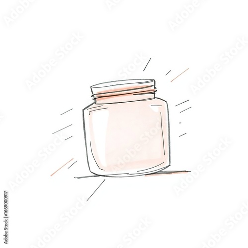 Glass Jar with Simple Sketch, and White Background.