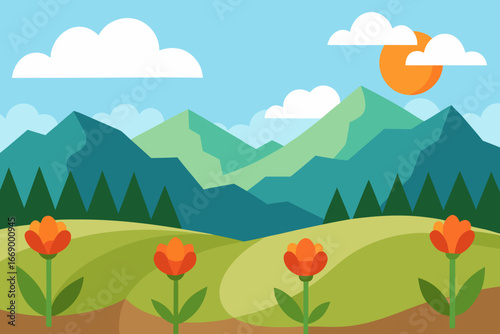 A colorful cartoon coral reef teeming with tropical fish vector illustration