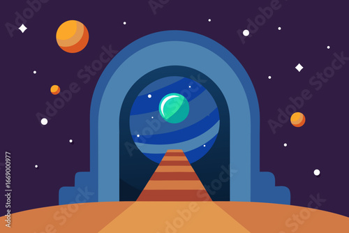 A simple cartoon of a cosmic portal vector illustration
