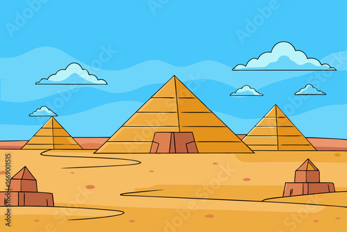 A mysterious cartoon background of desert pyramid ruins vector illustration