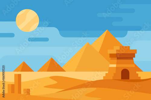 A cartoon desert pyramid ruins background vector illustration