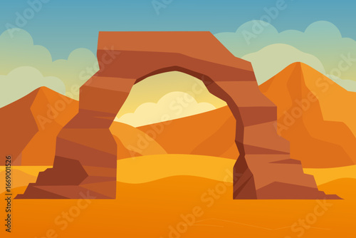 A cartoon desert rock arch background vector illustration