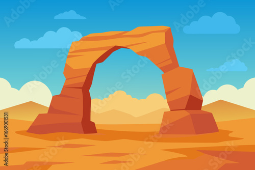 A scenic cartoon background of a desert rock arch vector illustration