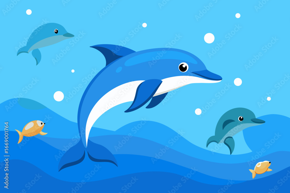 Fototapeta premium A simple cartoon of dolphins in the ocean vector illustration