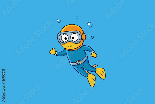 A beautiful cartoon of a diver in an underwater environment vector illustration