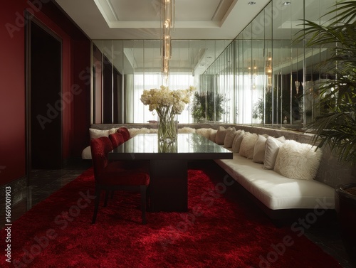 A luxurious dining area fea...