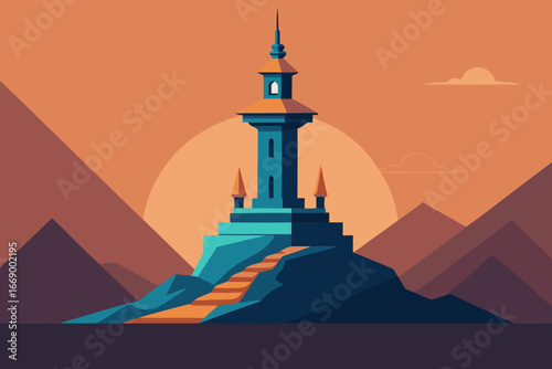 A cartoon illustration of an enchanted tower vector illustration