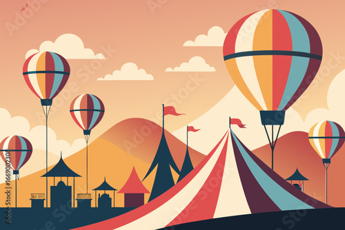 A vibrant cartoon fairground with many colorful balloons vector illustration