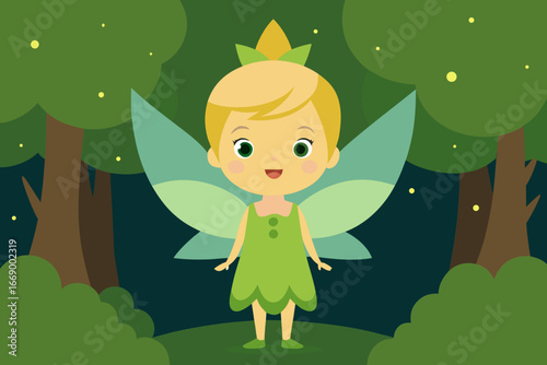 A magical cartoon background of a fairy forest glade with sparkles vector illustration