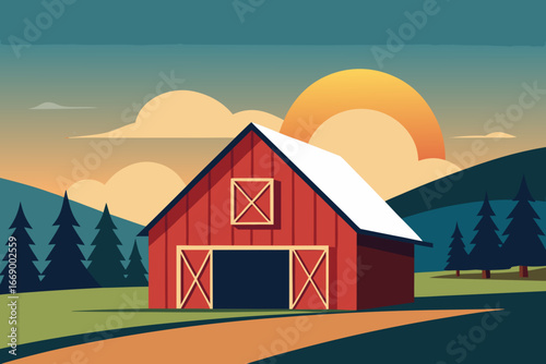 A cartoon illustration of a farmer's barn vector illustration