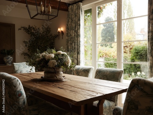 A rustic dining room boasts...