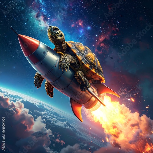 Turtle in rocket ship, space
