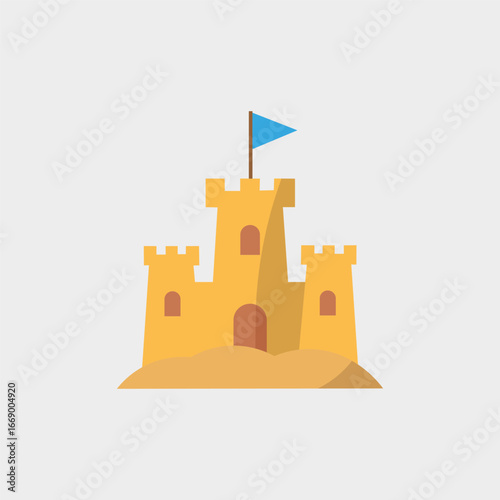 Sand castle icon. Beach summer symbol. Children toy building. Vector vacation illustration.