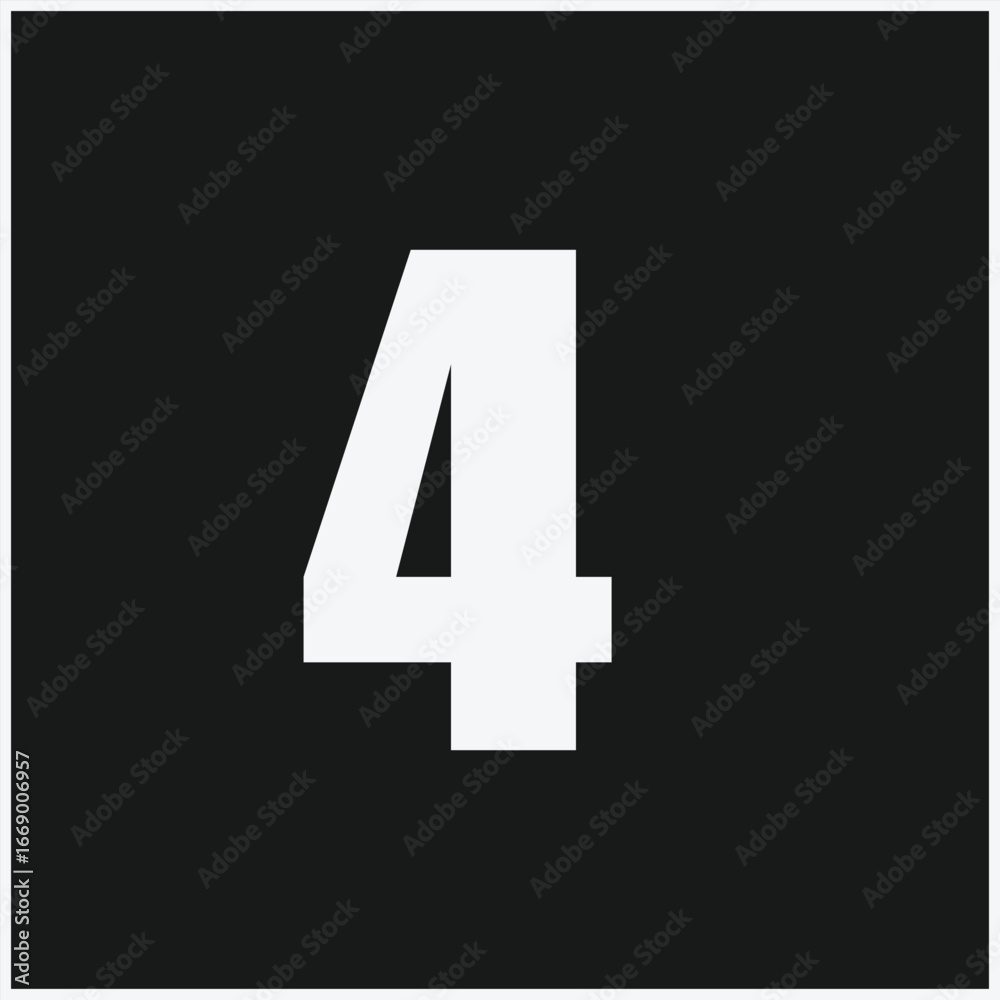 Obraz premium The Number 4 in a Bold White Geometric Sans-Serif Font Inside a Black Square - Minimalist Graphic Icon and Symbol for Design and Counting