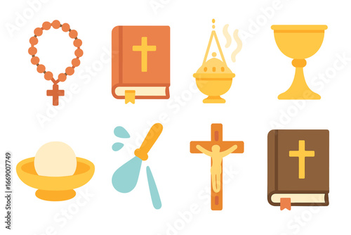 Children's Clerical Accessories Icons. Flat vector mini-illustrations clerical accessories in colors children's illustrations: