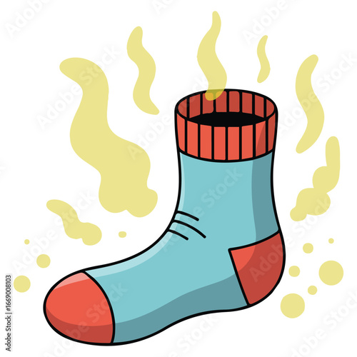 Stinky sock on foot vector illustration isolated on white background