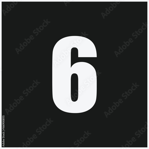 The Number 6 in a Bold White Sans-Serif Font Centered Inside a Black Square - Minimalist Graphic Icon and Symbol for Counting and Design
