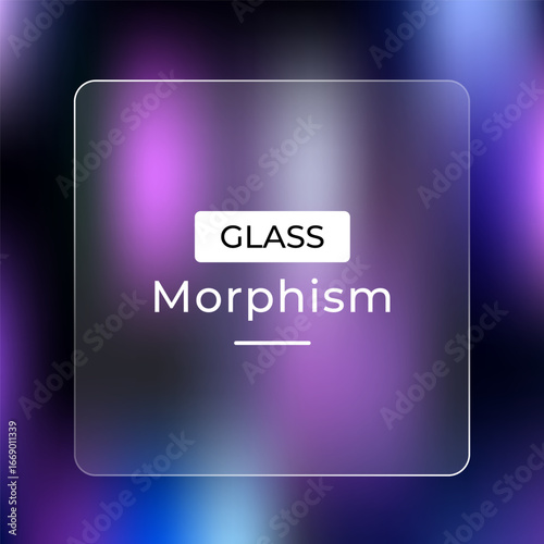 Abstract glass effect with morphing shapes and vibrant purple background