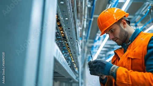 Technician working on server rack.
