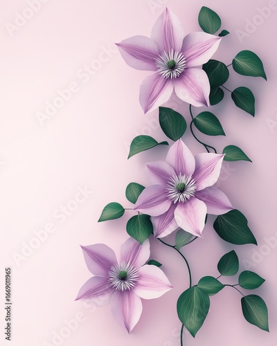 the scene is a soft, pastel pink background featuring a botanical arrangement,3D soft pop.