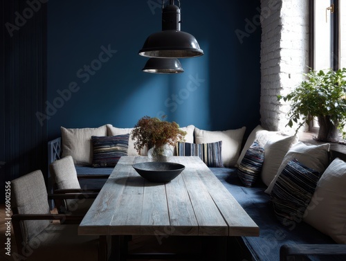 A cozy dining nook with a r...