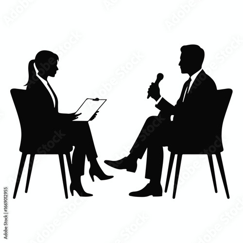 Professional interview silhouette with interviewer and interviewee discussing career opportunities or business strategy