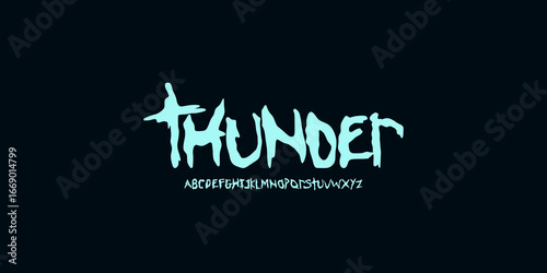 Thunder art  fonts rough bold paint urban abstract graffiti-style display font with deep feel. Perfect for streetwear, hip-hop, posters, logos, youth branding, rebellious creative projects.font