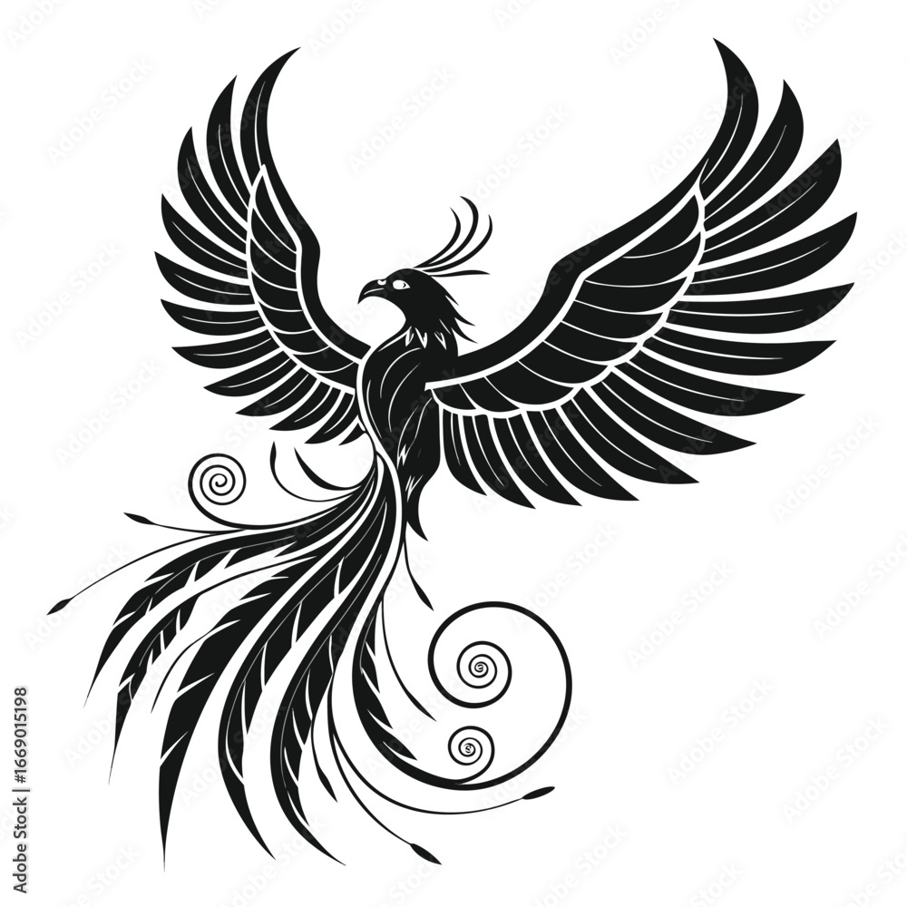 Obraz premium Phoenix wings glowing with spiral sparks silhouette