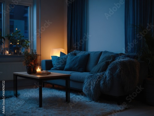 A cozy living room bathed i...