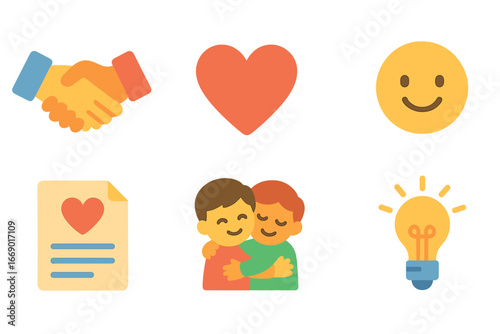 Apology and Forgiveness Icons. Flat vector mini-illustrations apology and forgiveness in colors children's illustrations: