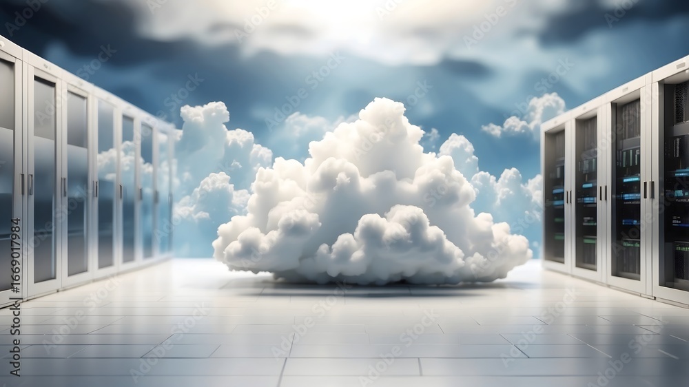 Fototapeta premium Cloud computing concept with digital cloud inside modern technology environment 