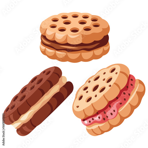 Assorted cookies with filling vector illustration isolated on white background