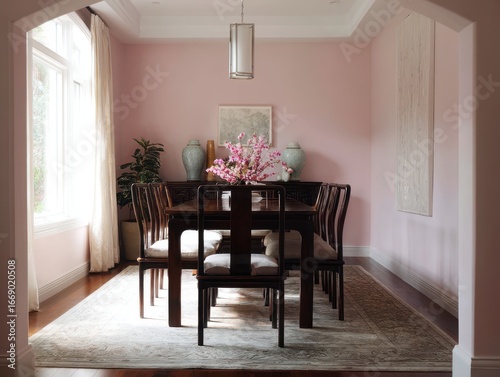 A light-filled dining room,...