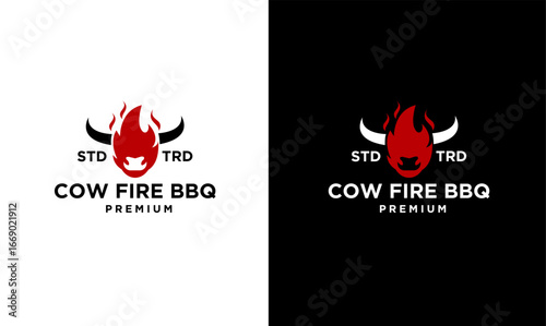 Cow Fire Flame Barbecue Grill food Logo
