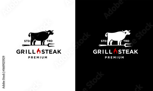 Barbecue Grill food beef and steak Logo