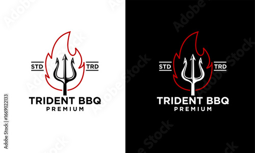 trident Fire Flame Barbecue Grill food Logo