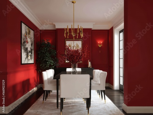 A formal dining room featur...