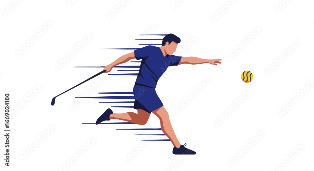 Obraz premium Athlete focused swinging golf club against white background with copy space